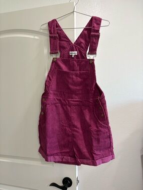 Katydid Raspberry Corduroy Shortall Romper